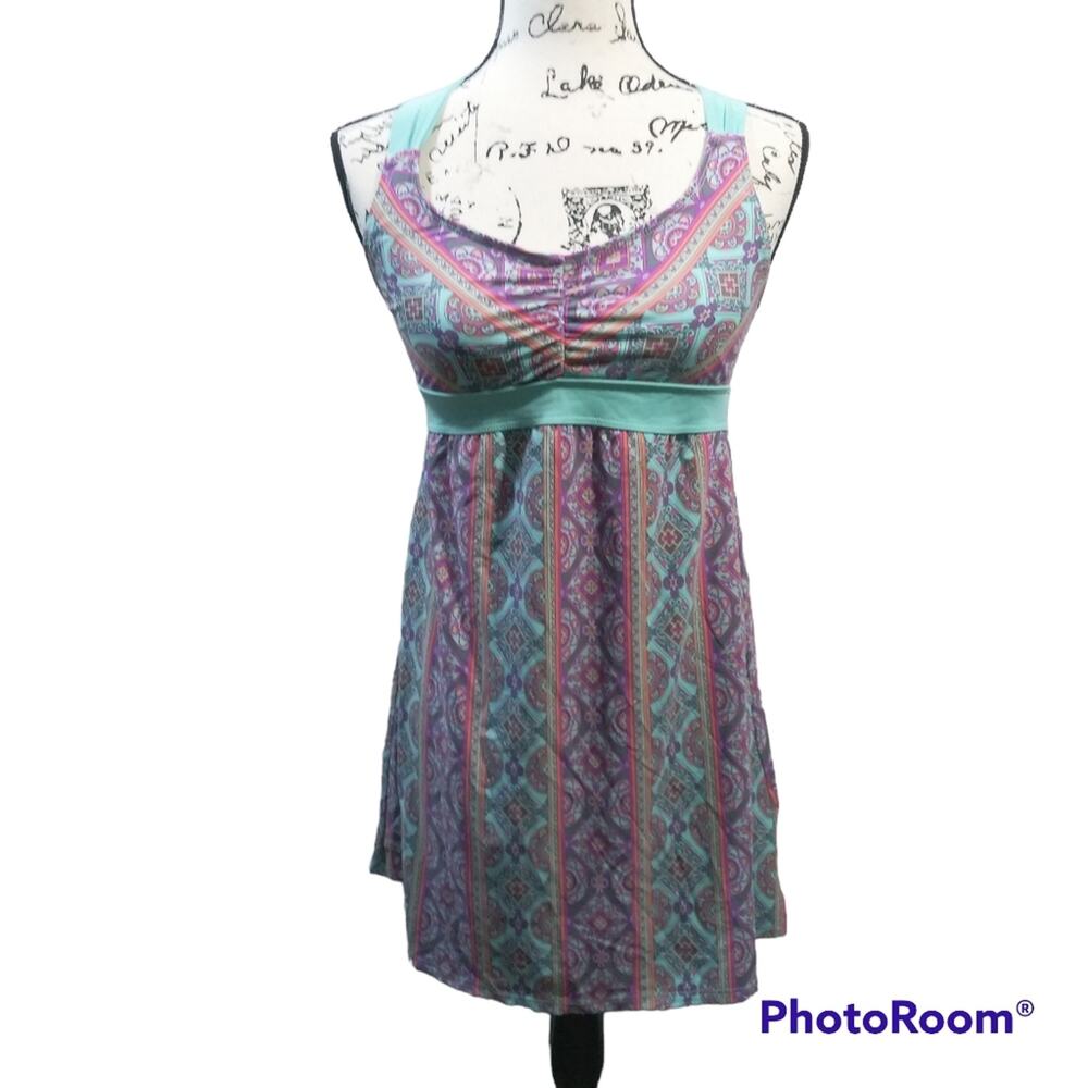 Title Nine Blue Purple Paisley Criss Cross Back Athletic Dress Athleisure Sz XS